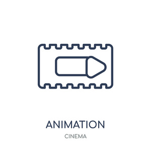 动画图标。动画线性符号设计从电影院收集。简单的大纲元素向量例证在白色背景
