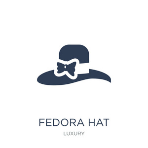 fedora 帽子图标。时尚的平面矢量 fedora 帽子图标在白色背景从豪华收藏, 向量例证可用于网络和移动, eps10