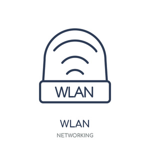 wlan 图标。从网络集合中的 wlan 线性符号设计。简单的大纲元素向量例证在白色背景