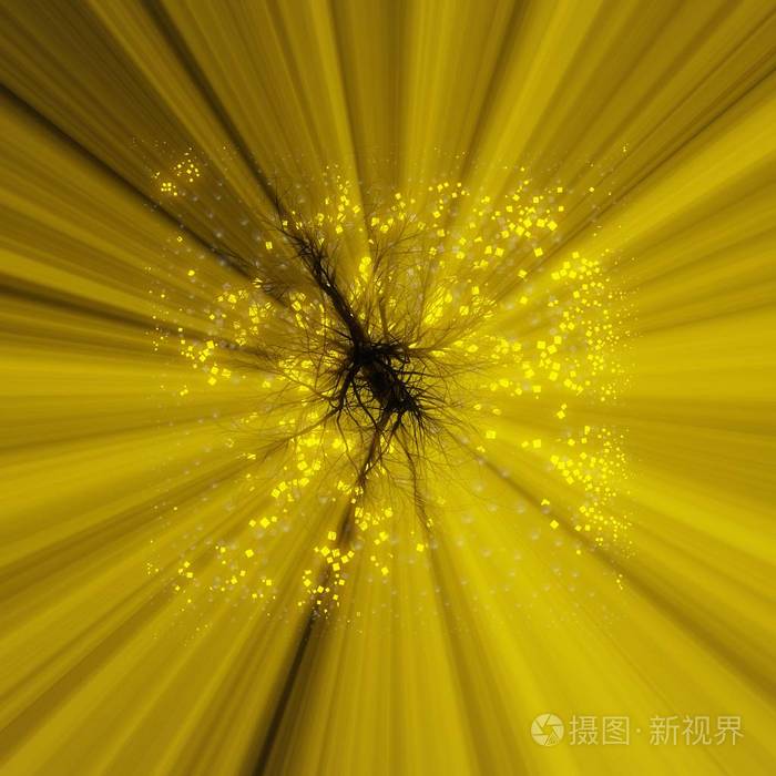 太阳神的光线在太空中被黑色的球体, 盒子和明亮的光发光的立方体包围