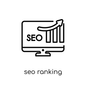 seo 排名图标。时尚现代平面线性向量 seo 排名图标在白色背景从细线编程汇集, 可编辑的概述笔画向量例证