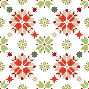 向量的几何雪花无缝模式。在圣诞节的传统颜色的北欧模式