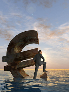 沉没在海中的货币欧元符号