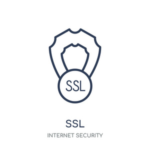 ssl 图标。从网络安全集合中设计了 ssl 线性符号。简单的大纲元素向量例证在白色背景