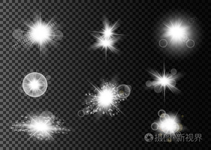 设置 闪亮的星 太阳粒子和火花的一个突出的效果 金黄散景灯闪光和亮片 在一个黑暗的背景透明 向量eps10插画 正版商用图片0ttxki 摄图新视界
