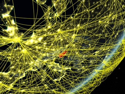 斯洛文尼亚在地球模型与网络在晚上。新技术通信和旅行的概念。3d 插图。美国宇航局提供的这张图片的元素
