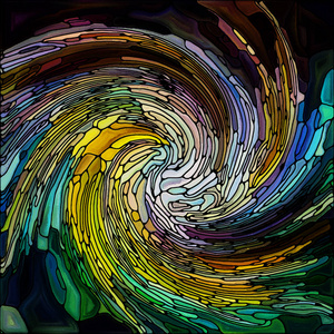 彩色碎片彩色玻璃旋涡图案的图形构图, 用于色彩设计创意艺术和想象的