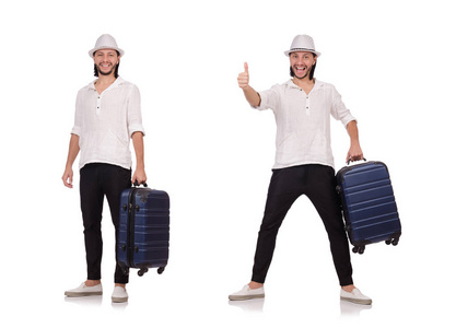 旅游带上白色孤立的手提箱