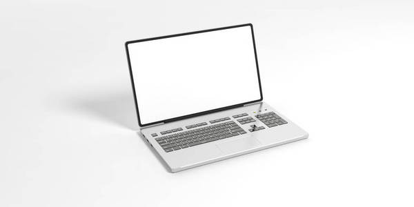 笔记本电脑与空白屏幕隔离在白色背景上, 查看上面的 fom, 复制空间。3d 插图
