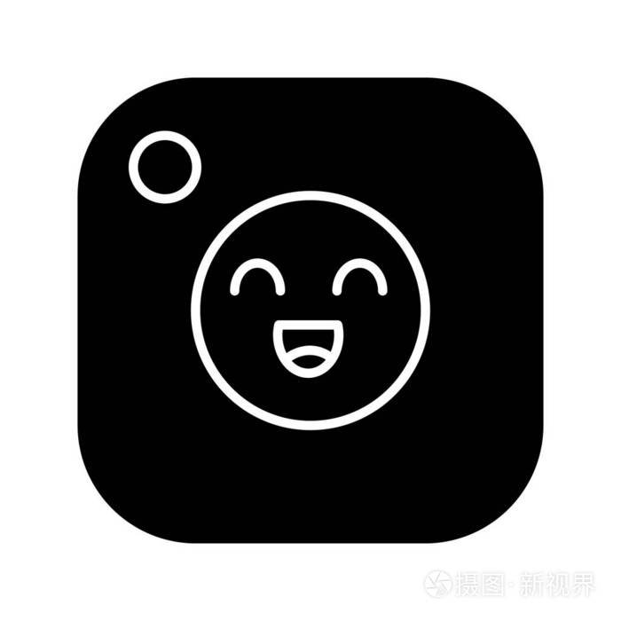 愉快的聊天.细线插图.微笑的数字应用.照片相机.表情符号, 表情符号.