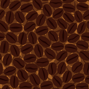 咖啡的背景。咖啡豆的无缝模式。它可以用于织物，壁纸，包装印刷