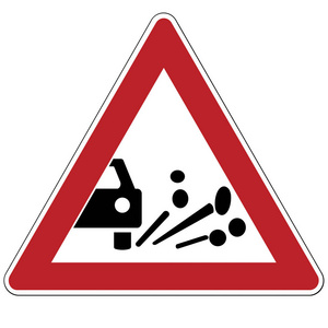 警告标志。砾石的排放