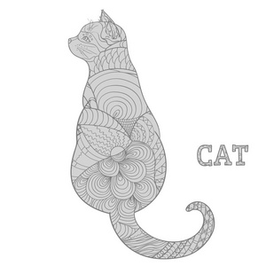 曾塔格手绘动物与复杂的图案在孤立的背景.为成人设计精神放松.