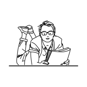 坐在美丽日落的背景下的笔记本电脑上在早晨湖畔读书的人阳台上读书