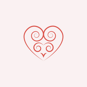 线性的粉红色心与装饰图案的图标 徽标 合个影在白色背景上的爱的象征。在装饰 设计 会徽中使用。矢量图