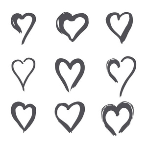 组的黑，心在涂鸦风格 徽标 白色背景上的爱的象征。使用中的设计 设计元素 会徽。矢量图