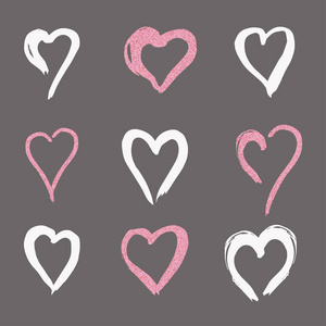 设置的白色和粉红色的心黄金在涂鸦风格，logo，黑色背景上的爱的象征。使用中的设计 设计元素 会徽。矢量图