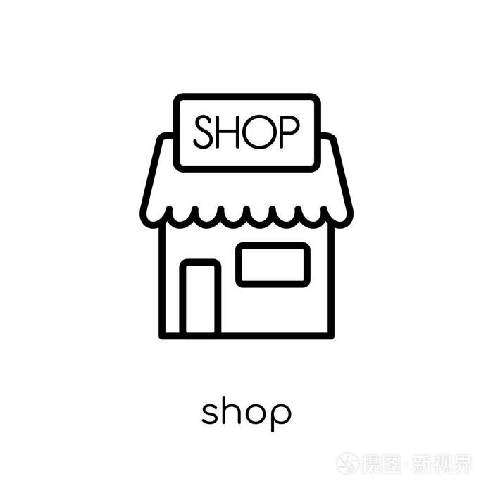 商店图标时尚现代平面线性向量商店图标在白色背景从细线汇集概述向量