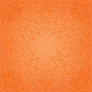 花橙复古风格七彩花卉曼荼罗壁纸背景时尚时尚设计