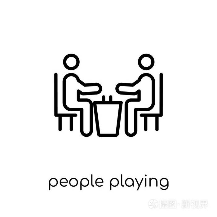 人们下棋的图标时尚现代平面线性向量人在白色背景上玩棋图标从细线