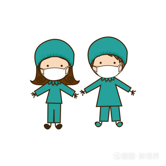 五颜六色的漫画夫妇医生服装