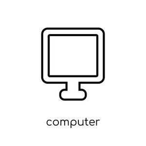 计算机图标。时尚现代平面线性向量计算机图标在白色背景从细线电子设备汇集, 概述向量例证