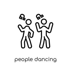 人物跳舞 图标。时尚现代平面线性向量人跳舞图标在白色背景从细线娱乐游戏汇集, 可编辑的概述冲程向量例证