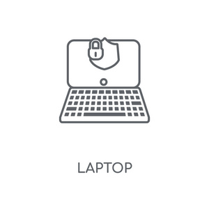 笔记本电脑线性图标。笔记本电脑概念笔画符号设计。薄的图形元素向量例证, 在白色背景上的轮廓样式, eps 10
