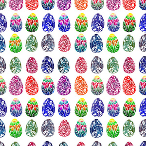 明亮多彩抽象图形美丽华丽可爱花卉中药组的复活节蛋水彩手素描