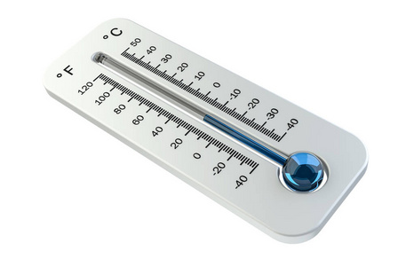 该值指示温度低的 3d 渲染冷白色温度计照片