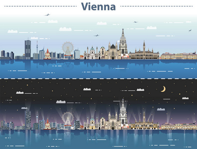 维也纳城市天际线在日夜的矢量例证
