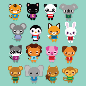 出卡通行可爱的卡通动物分离出的一套照片