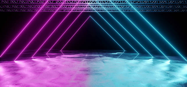 霓虹灯发光紫色和蓝色管三角形形状激光舞台锂