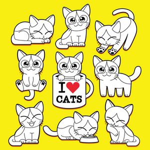 卡通可爱的猫咪,分离出的一套照片