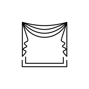 布料窗帘的向量例证与窗帘。pelmet 与中央对称的子。窗帘的线条图标。白色背景上的独立对象