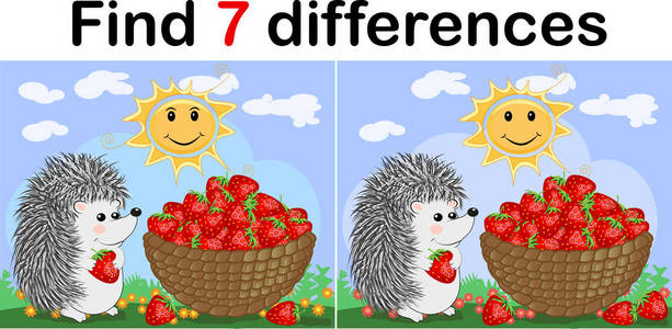 查找图片之间的差异.儿童教育游戏.刺猬, 草莓照片