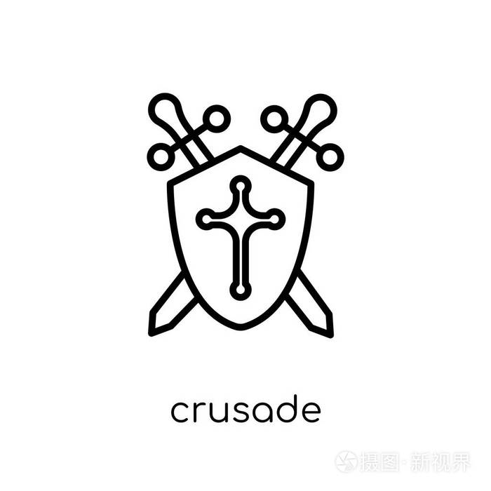 十字军东征图标时尚现代平的线性向量十字军东征图标在白色背景从细线
