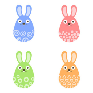 设置复活节兔子蛋与装饰。包图标多彩兔子蛋