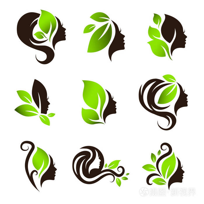 女人自然美的头发 spa 沙龙标志设计设置