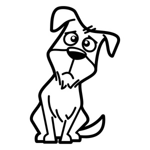 狗动画片字符着色页黑色和白色向量例证