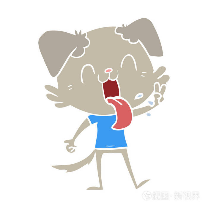 扁平颜色风格动画片气喘吁吁狗
