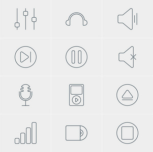 矢量图的 12 音乐图标。可编辑包光盘 音频 稳定剂和其他元素