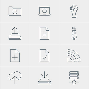 矢量图的 12 网络图标。可编辑包删除数据，选中的笔记 Hdd 同步和其他元素