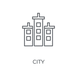 城市线性图标。城市概念笔画符号设计。薄的图形元素向量例证, 在白色背景上的轮廓样式, eps 10
