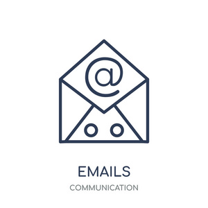 电子邮件图标。从通信集合中发送线性符号设计电子邮件。简单的大纲元素向量例证在白色背景