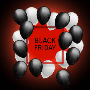 黑色和白色的气球在一个黑色的框架与题字黑色星期五捆绑