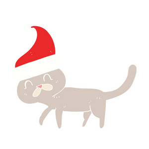 猫穿圣诞帽子的扁平颜色例证