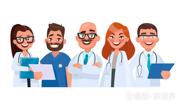 医生对孤立背景的团队.医务工作者.矢量