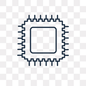 芯片矢量轮廓图标隔离在透明背景下, 高质量的线性芯片透明度概念可以使用网络和移动
