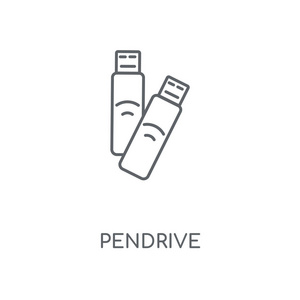 pendrive 线性图标。彭德里夫概念笔画符号设计。薄的图形元素向量例证, 在白色背景上的轮廓样式, eps 10